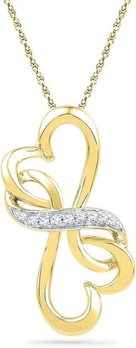 Dazzlingrock Collection 10kt Yellow Gold Womens Round Diamond Double Heart Pendant 1/20 ctw in Saudi Arabia