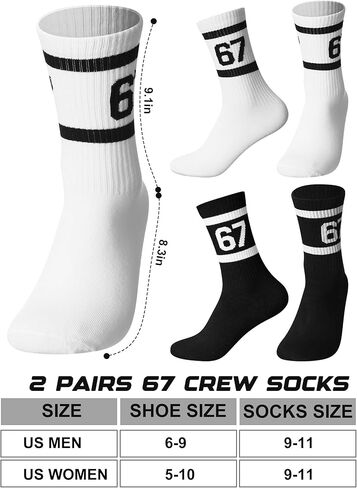 Newcotte 2 Pairs 67 Socks for Teens Funny Six Seven Sock Novelty 6 7 Striped Crew Socks for Boys Girls Baseball Birthday Party Stuff Gifts in Saudi Arabia