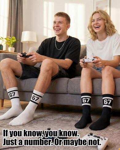 Newcotte 2 Pairs 67 Socks for Teens Funny Six Seven Sock Novelty 6 7 Striped Crew Socks for Boys Girls Baseball Birthday Party Stuff Gifts in Saudi Arabia