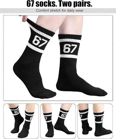 Newcotte 2 Pairs 67 Socks for Teens Funny Six Seven Sock Novelty 6 7 Striped Crew Socks for Boys Girls Baseball Birthday Party Stuff Gifts in Saudi Arabia