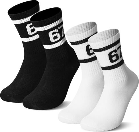 Newcotte 2 Pairs 67 Socks for Teens Funny Six Seven Sock Novelty 6 7 Striped Crew Socks for Boys Girls Baseball Birthday Party Stuff Gifts in Saudi Arabia