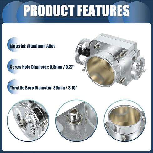 Throttle Body Assembly, 80mm Car Throttle Body Actuator Aluminum Alloy Silver Tone, 1 Pcs in Saudi Arabia