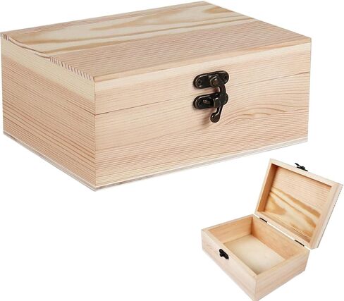 صندوق خشبي صغير غير مكتمل مع غطاء عبوة واحدة - 6.69 بوصة × 5.12 بوصة × 2.95 بوصة صندوق خشبي غير مطلي من خشب الصنوبر للحرف اليدوية والمجوهرات والرسم بنفسك وتغليف الهدايا - خفيف الوزن ومقاوم للاعوجاج in Kuwait