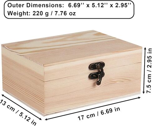 صندوق خشبي صغير غير مكتمل مع غطاء عبوة واحدة - 6.69 بوصة × 5.12 بوصة × 2.95 بوصة صندوق خشبي غير مطلي من خشب الصنوبر للحرف اليدوية والمجوهرات والرسم بنفسك وتغليف الهدايا - خفيف الوزن ومقاوم للاعوجاج in Kuwait