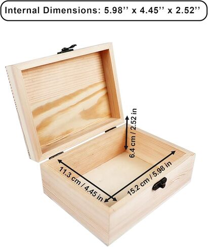 صندوق خشبي صغير غير مكتمل مع غطاء عبوة واحدة - 6.69 بوصة × 5.12 بوصة × 2.95 بوصة صندوق خشبي غير مطلي من خشب الصنوبر للحرف اليدوية والمجوهرات والرسم بنفسك وتغليف الهدايا - خفيف الوزن ومقاوم للاعوجاج in Kuwait