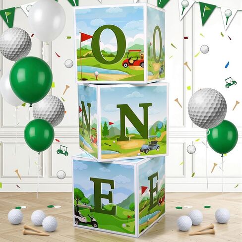 Hole in One Birthday Party Decorations 3 Pcs One Balloon Boxes for Golf 1st Birthday Golf Cardboard Box for Boy Girl Party Supplies Baby Shower Decoration in Kuwait