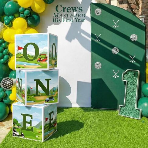 Hole in One Birthday Party Decorations 3 Pcs One Balloon Boxes for Golf 1st Birthday Golf Cardboard Box for Boy Girl Party Supplies Baby Shower Decoration in Kuwait