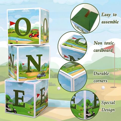 Hole in One Birthday Party Decorations 3 Pcs One Balloon Boxes for Golf 1st Birthday Golf Cardboard Box for Boy Girl Party Supplies Baby Shower Decoration in Kuwait