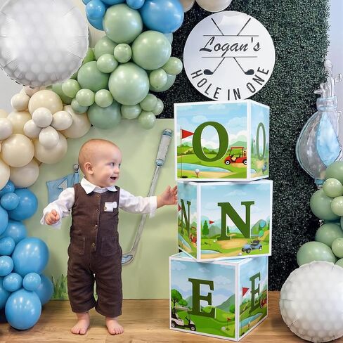 Hole in One Birthday Party Decorations 3 Pcs One Balloon Boxes for Golf 1st Birthday Golf Cardboard Box for Boy Girl Party Supplies Baby Shower Decoration in Kuwait
