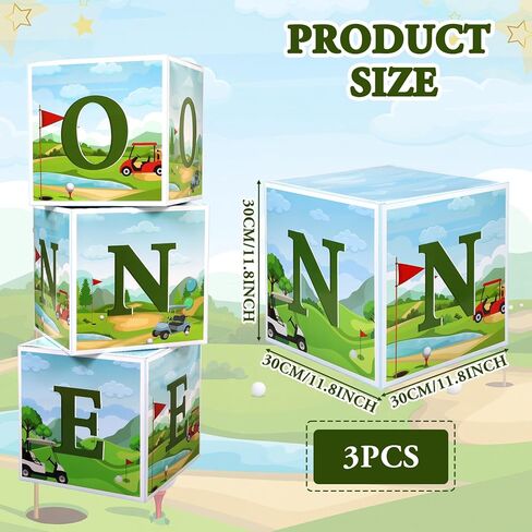 Hole in One Birthday Party Decorations 3 Pcs One Balloon Boxes for Golf 1st Birthday Golf Cardboard Box for Boy Girl Party Supplies Baby Shower Decoration in Kuwait