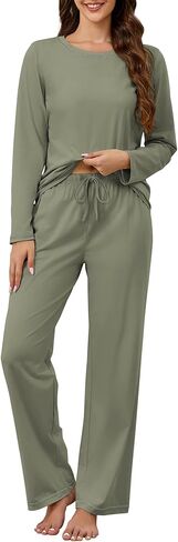 KCW Womens Pajamas Sets 100% Cotton 2 Piece Lounge Set Long Sleeve Tops and Pants Soft Pjs Sleepwear with Pockets in Saudi Arabia
