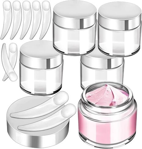 MotBach 4 Pack 2oz Glass Jars with Lids,Small Glass Jars with Lids and Inner Liners,60ml Empty Glass Jars Travel Toiletries Cosmetic Containers with Spatulas for Slime Sample Lip Balm Cream Lotion in Kuwait