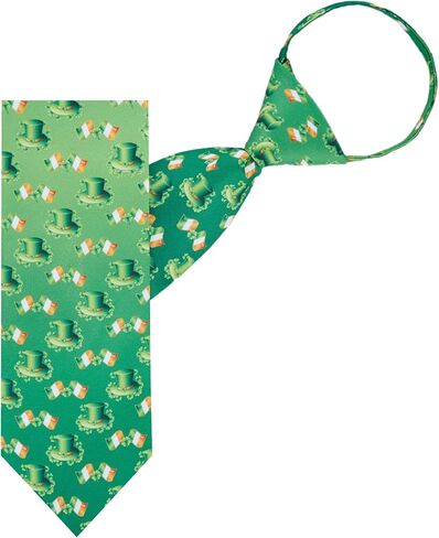 Jacob Alexander Men's Happy Saint Patrick's Day Leprechaun Hat Ireland Flag Diagonal Pre-Tied Zipper Neck Tie - Green in Saudi Arabia