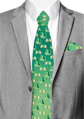 Jacob Alexander Men's Happy Saint Patrick's Day Leprechaun Hat Ireland Flag Diagonal Pre-Tied Zipper Neck Tie - Green in Saudi Arabia