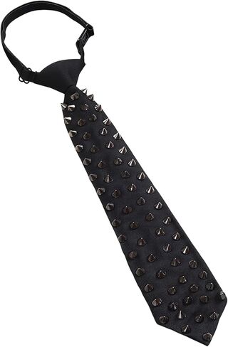 Greenery-GRE Gothic Spike Studded Necktie for Men Women Punk Rock Black Tie with Metal Rivets Adjustable Shirt Accessory in Saudi Arabia