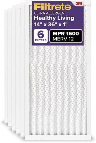 فلتر هواء فرن تيار متردد 14 × 36 × 1، MERV 12، MPR 1500، صديق للربو والحساسية، فلتر تنظيف هواء إلكتروستاتيكي مطوي لمدة 3 أشهر، 6 عبوات (الحجم الفعلي 13.81 × 35.81 × 0.78 بوصة) in Saudi Arabia