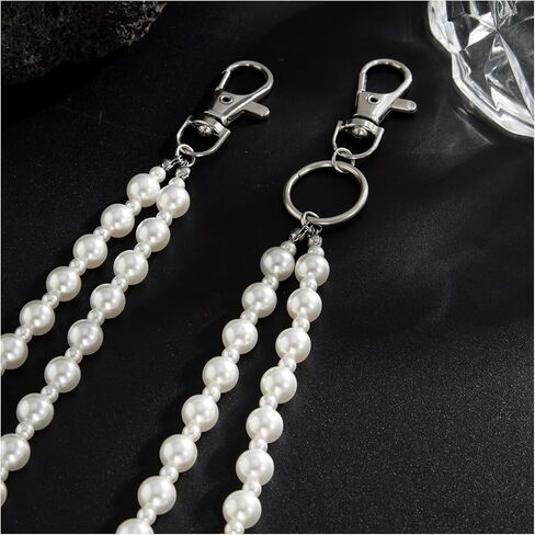 White Pearl Pants Chain Layered Pearl Waist Belt Goth Hip Hop Pants Chain for Men Jean Trouser Keychains Jewelry for Men Women Silver Biker Chain Pocket Chain for Pants in Saudi Arabia