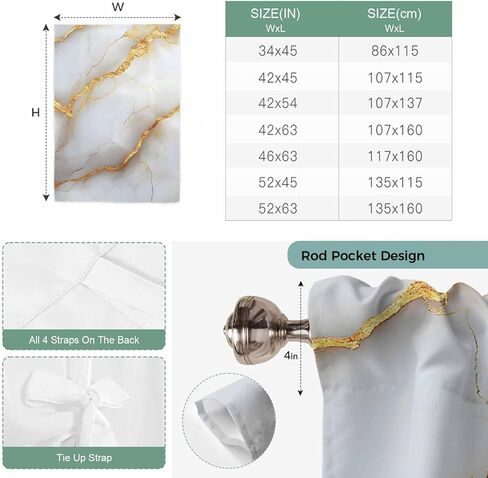 Marble Grey Tie Up Curtains for Window, Gold Texture Modern Crack Scenery Thermal Insulated Balloon Shade Adjustable Rod Pocket Curtains Valance Panels for Kitchen Bathroom Café 34'' x 45'' in Saudi Arabia
