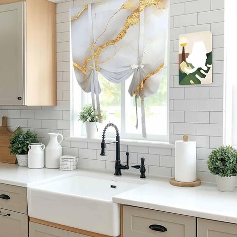 Marble Grey Tie Up Curtains for Window, Gold Texture Modern Crack Scenery Thermal Insulated Balloon Shade Adjustable Rod Pocket Curtains Valance Panels for Kitchen Bathroom Café 34'' x 45'' in Saudi Arabia