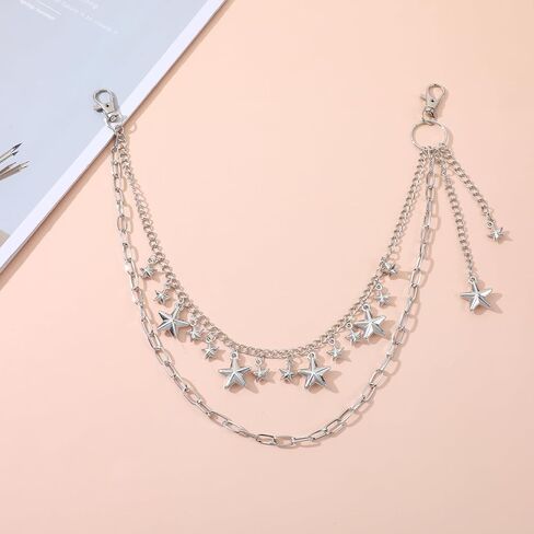 سلسلة جيب فضية عصرية على شكل نجمة للسراويل - محفظة جينز للسيدات بسلسلة خصر هيب هوب بانك روك، إكسسوار ملابس حفلات موسيقى الروك في مهرجان الموسيقى in Saudi Arabia