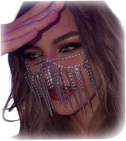 Sexy Rhinestone Tassel Face Chain Mask Festival Rave Crystal Veil Face Decor Jewelry for Women Masquerade Body Accessories Jewelry in Saudi Arabia