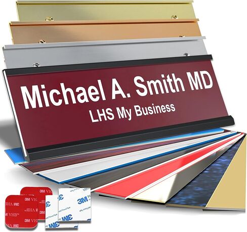 لوحة اسم مخصصة مع اختيار التركيب للجدران والأبواب وحاملات المكاتب والمقصورات والتعليق والمزيد - حروف سوداء بلاستيكية فضية مخصصة - صناعة أمريكية 2 × 8 - M1 in Kuwait