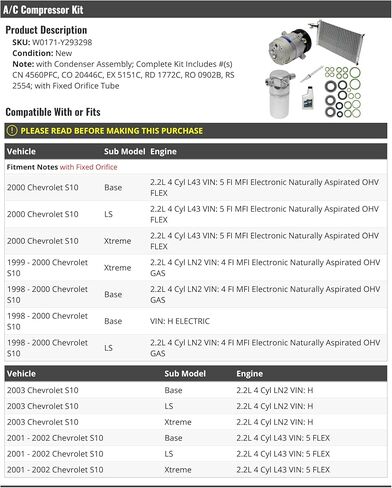 A/C Compressor Kit - with Condenser Assembly and Fixed Orifice Tube - Compatible with 1998-2003 Chevy S10 in Saudi Arabia