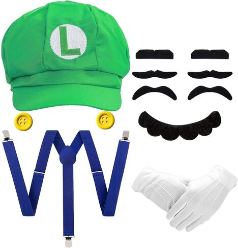 Red and Green Hat Costume Accessories Kit with Hat, Mustaches, Suspenders, Gloves Buttons For Halloween Adult in Saudi Arabia
