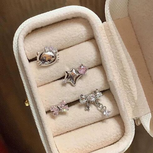 4Pcs Cute Star Cat Bowknot Cartilage Flat Back Stud Earrings for Women 20G Shiny Cubic Zirconia Crystal Bow Conch Helix Studs Earrings Dainty Cartilage Piercing Jewelry Earrings Set in Saudi Arabia