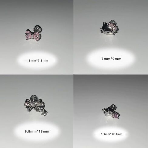 4Pcs Cute Star Cat Bowknot Cartilage Flat Back Stud Earrings for Women 20G Shiny Cubic Zirconia Crystal Bow Conch Helix Studs Earrings Dainty Cartilage Piercing Jewelry Earrings Set in Saudi Arabia