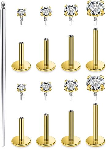 18G 16G Internal Thread Flat Back Nose Stud Earrings Surgical Steel Conch Tragus Cartilage Medusa Monroe Labret Lip Rings Piercing Jewelry for Women Men CZ Silver Black Gold Hypoallergenic in Kuwait