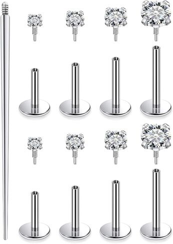 18G 16G Internal Thread Flat Back Nose Stud Earrings Surgical Steel Conch Tragus Cartilage Medusa Monroe Labret Lip Rings Piercing Jewelry for Women Men CZ Silver Black Gold Hypoallergenic in Saudi Arabia
