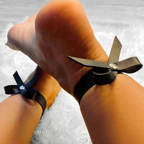 2PCS Goth Black Bow Anklet for Women Punk PU Leathe Foot Band Bracelets Summer Ankle Fashion Jewelry Accessory (Black) in Saudi Arabia