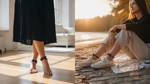 2PCS Goth Black Bow Anklet for Women Punk PU Leathe Foot Band Bracelets Summer Ankle Fashion Jewelry Accessory (Black) in Saudi Arabia