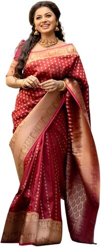 ساري MAHEK الفاخر من الفيسكوز جورجيت للسيدات لحفلات الزفاف الهندية وقطعة الساري والبلوزة. in Kuwait