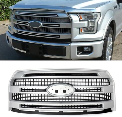 Oxford White+Gloss Black Trim Grille Assembly Fits 2015 2016 2017 Ford F-150 Platinum Style Front Bumper Grill with Camera Hole Repalce for FL3Z8200UA in Saudi Arabia
