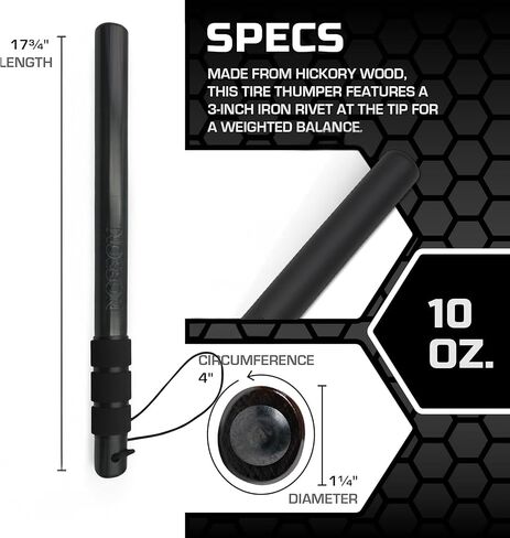 Tire Thumper Baton – Solid Wood Tire Inspection Tool & Self-Defense with Non-Slip Grip – 17.7 Inch (Black) in Saudi Arabia