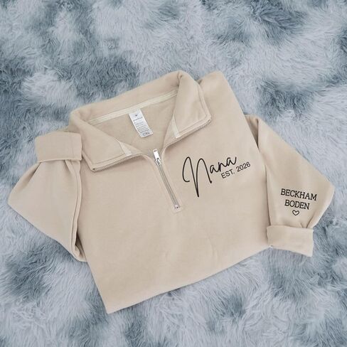 Personalized Mama Quarter Zip Sweatshirt, Customizable Year & Family Names on Sleeve in Saudi Arabia
