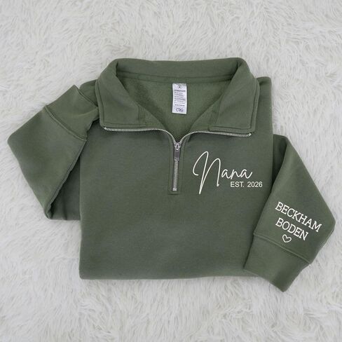 Personalized Mama Quarter Zip Sweatshirt, Customizable Year & Family Names on Sleeve in Saudi Arabia