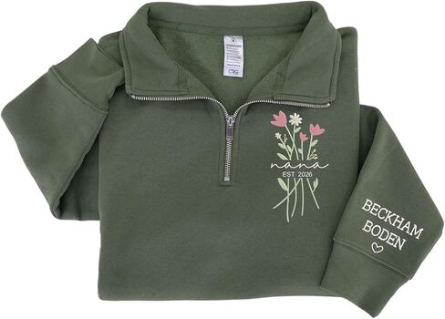 Personalized Mama Quarter Zip Sweatshirt, Customizable Year & Family Names on Sleeve in Saudi Arabia