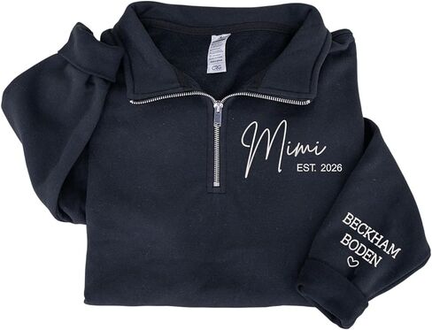 Personalized Mama Quarter Zip Sweatshirt, Customizable Year & Family Names on Sleeve in Saudi Arabia