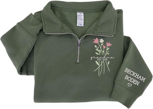 Personalized Mama Quarter Zip Sweatshirt, Customizable Year & Family Names on Sleeve in Saudi Arabia