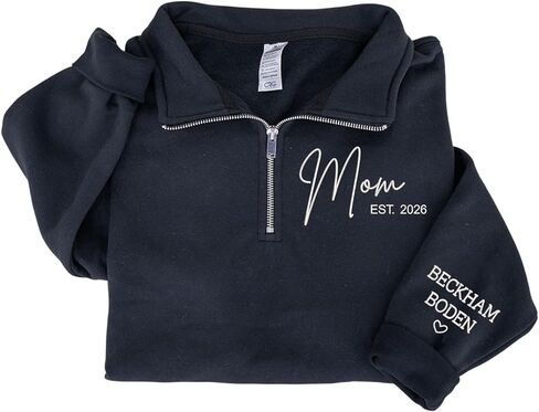Personalized Mama Quarter Zip Sweatshirt, Customizable Year & Family Names on Sleeve in Saudi Arabia
