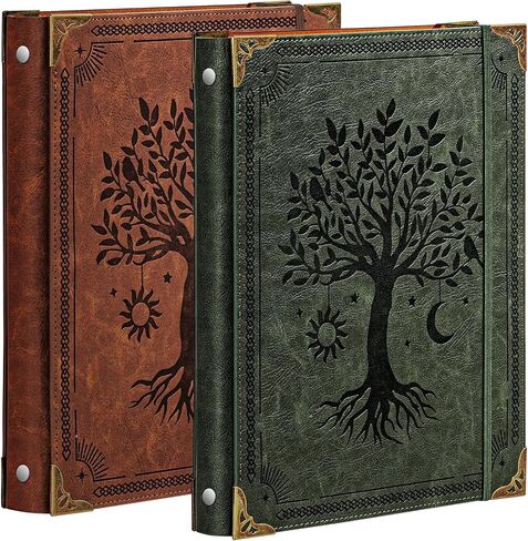 2 عبوة من الجلد مكونة من 3 حلقات تناسب ورق مقاس 8.5 بوصة × 11 بوصة، حلقة دائرية مقاس 1 بوصة تحتوي على 200 ورقة، غطاء دفتر ملاحظات منظم أوراق فضفاضة، أخضر وبني in Kuwait