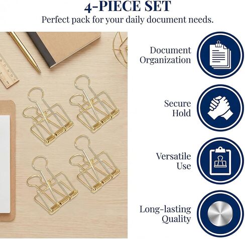 4Pcs Golden Hollow Out Long Tail Wire Binder Clips Paper Binder Clip Binder and Paper Clips Small in Size and Light in Weight Clips in Saudi Arabia