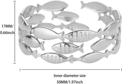 YWMAN Silver Fish Adjustable Cuff Bracelet, Sealife Lovers Open Bangle, Stainless Steel Statement Jewelry for Women in Saudi Arabia