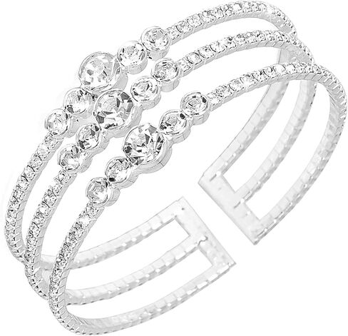 Women Rhinestone Bracelet Multilayer Crystal Cuff Bracelet Silver Braidal Bracelets in Saudi Arabia