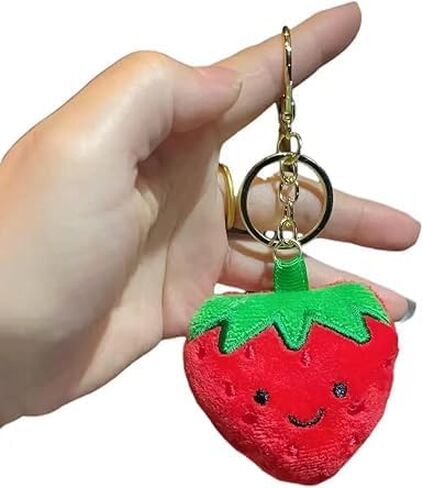 Red Strawberry Plush Keychain, Cute Cartoon Fruit Pendant, Bag Accessory and Car Charm for Women in Saudi Arabia