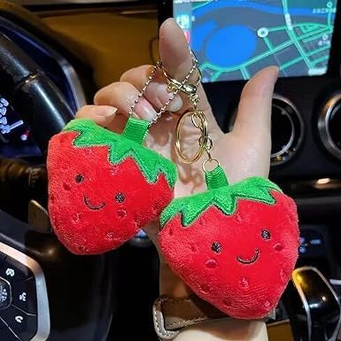 Red Strawberry Plush Keychain, Cute Cartoon Fruit Pendant, Bag Accessory and Car Charm for Women in Saudi Arabia