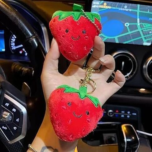 Red Strawberry Plush Keychain, Cute Cartoon Fruit Pendant, Bag Accessory and Car Charm for Women in Saudi Arabia